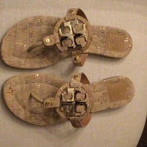 Tory Burch Cork and Gold Flip Flops